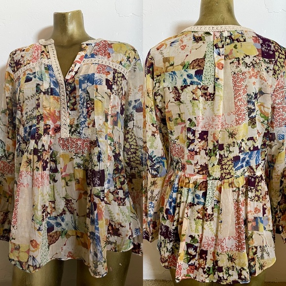 Anthropologie MAEVE Abella Floral CottageCore PINTUCK Babydoll Tunic TOP Size 6 - Picture 9 of 16